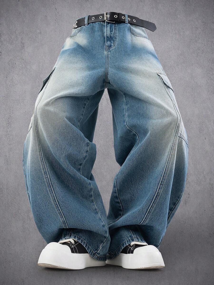 Manfinity Denimwave Jeans anchos y sueltos con lavado retro unisex - Azul lavado medio - Ver 1