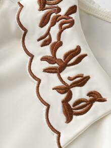 GlowEve ملابس علوية نسائية بأكمام قصيرة مطرزة على الياقة، أنيقة للارتداء اليومي والعمل والعطلات، لون المشمش، أكمام قصيرة مناسبة للربيع المبكر والخريف - لون مشمشي - مشاهدة 7