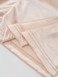 GlowEve 女士缎面绉纱短袖V领修身优雅休闲通勤法式复古百搭商务度假香槟色短袖上衣/衬衫早春/春夏新款 - 香檳色 - 查看 3