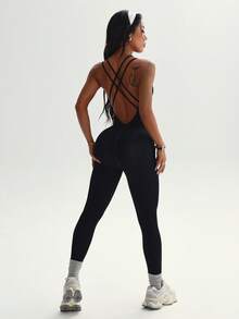 Slayform Women's Seamless Yoga Jumpsuit Pants - Black - View 5
