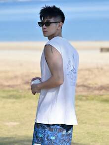 DAZY Men's Letter Print White Loose Tank Top, Summer - White - View 5