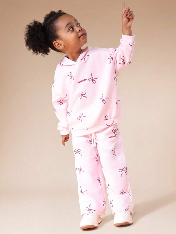 Bow Print Hoodie And Jogger Set