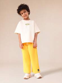 SUMWON Boys Summer Logo T-Shirt And Jogger Set With Chest Print - Apricot - View 2