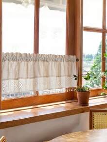 Cirelle 优雅流苏花边窗帘 – 成品半幅窗帘，日式房间隔断，适用于咖啡馆、公寓和舒适角落的装饰性薄纱窗帘 - 米色 - 查看 1