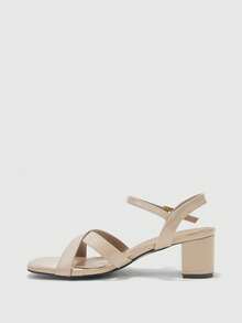 CUCCOO BIZCHIC 女士黑色绑带简约方头粗跟/细跟中/高跟鞋，优雅休闲舒适，适合工作、休闲、约会、正式场合穿着 - 杏色 - 查看 10