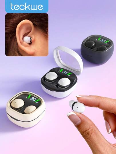 Teckwe 2026 超紧凑无线耳机，触控操作，迷你耳机，高保真立体声，LED 充电盒，内置麦克风，适合运动、工作、旅行、睡眠等场合。