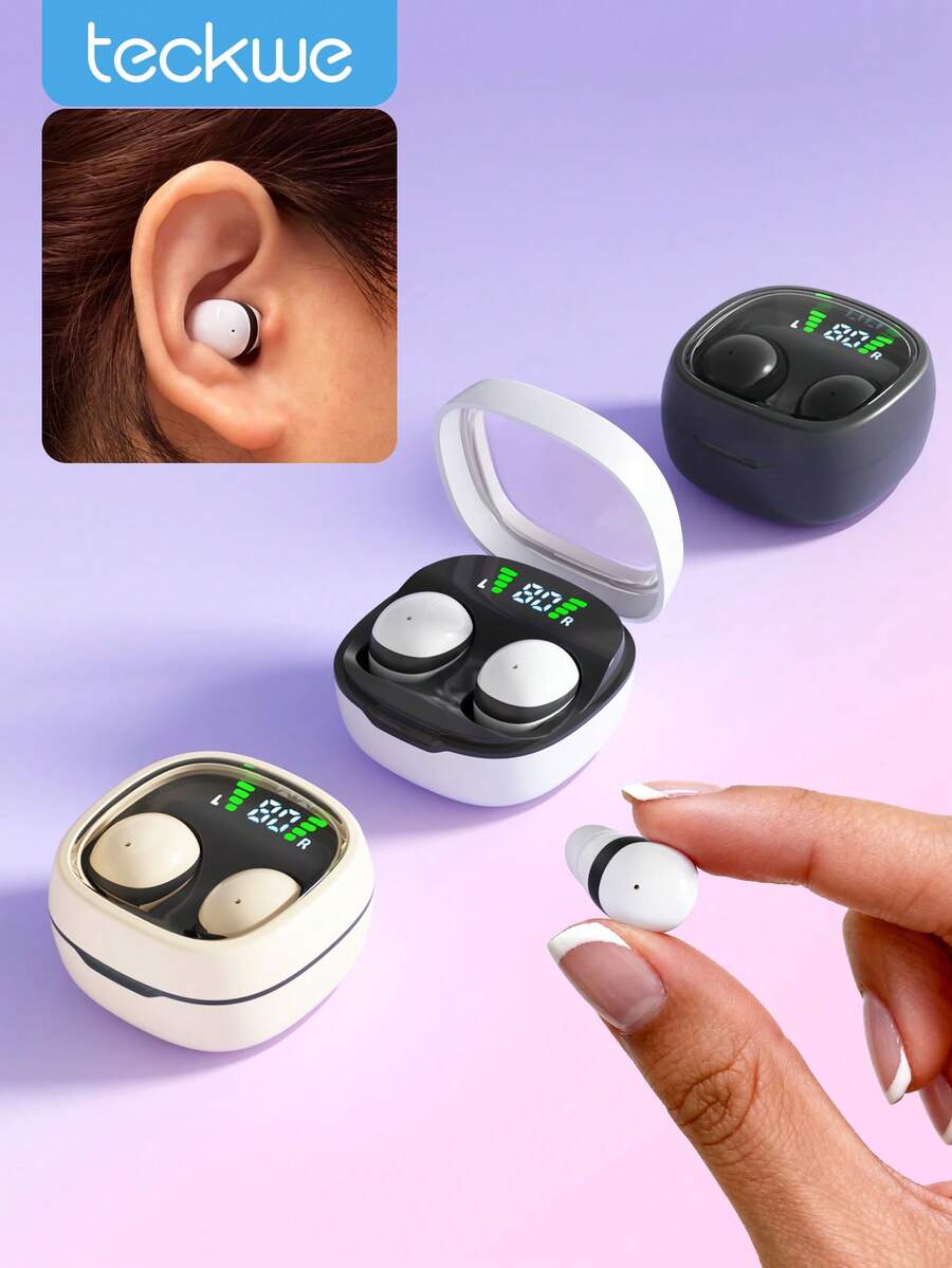 Teckwe 2026 Auriculares inalámbricos ultracompactos con control táctil, mini auriculares, sonido estéreo de alta fidelidad, estuche de carga con LED, micrófono incorporado, adecuado para deportes, trabajo, viajes, sueño - Multicolor - Ver 1