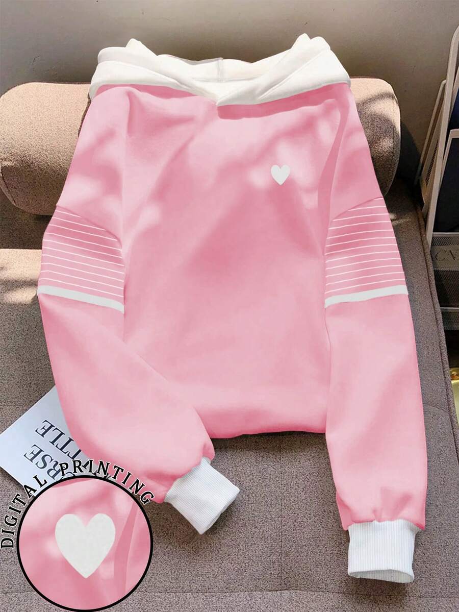 SHEIN Áo nỉ nữ kiểu dáng thường ngày, phối màu kẻ sọc, thích hợp cho mùa Thu/Đông. - Nhiều màu - Xem 1