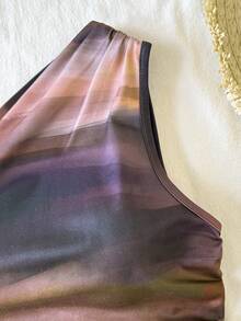 SHEIN Débardeur court asymétrique à une épaule en tricot avec imprimé tie-dye, pour l'été, pour préadolescentes - Tabac - Voir 3