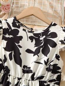 Sparklyn Girls Floral Print Pattern Flutter Sleeve Waist Cinched Dress - Multicolor - View 5