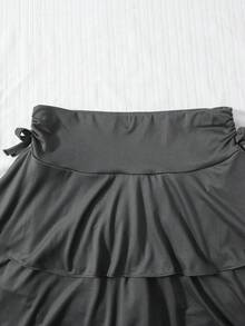 SHEIN 三件套少女优雅褶皱迷你连衣裙,休闲褶皱腰身A字裙,内置安全短裤,百搭夏季沙滩裙,可搭配T恤、背心、Polo衫,四季皆宜 - 彩色 - 查看 7