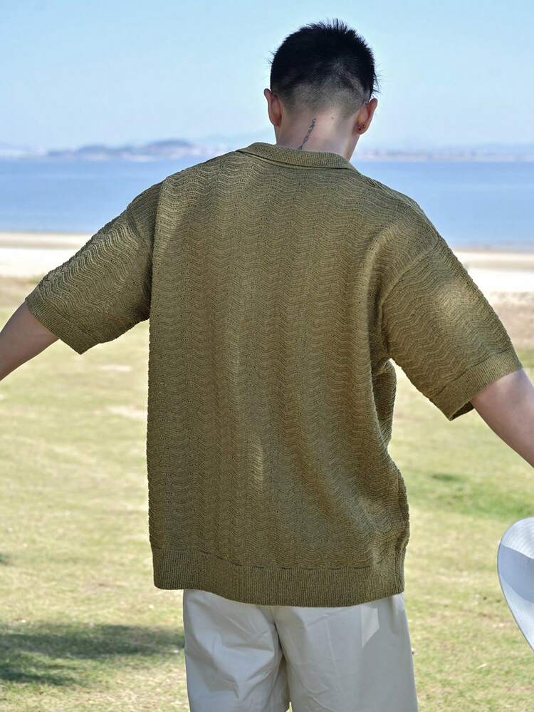 Men's Solid Green Vacation Style Cardigan Shirt, Summer