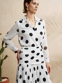 Airaco 2pcs Women Polka Dot Blouse And Pleated Skirt Set - Black and White - View 6