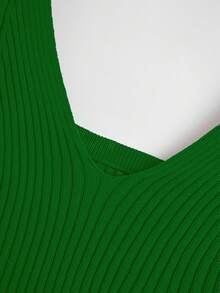 Franclia Camiseta de punto de unicolor acanalado de moda para mujer - Verde - Ver 6