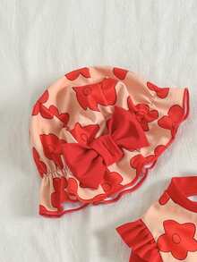 女婴碎花长袖连体泳衣，带帽子，防晒，适合游泳和度假 - 彩色 - 查看 7