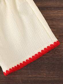 Elladie kids 春夏新款草莓刺绣吊带背心搭配同款弧形纹理红色背心短裤，可爱休闲度假套装 - 杏色 - 查看 10