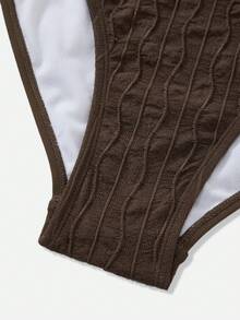 Swim Oasis Women's Elegant One-Piece Swimsuit With Metal Buckle, Brown Textured Fabric, Green Buttons, Suitable For Beach, Resort, Party - Brown - View 2