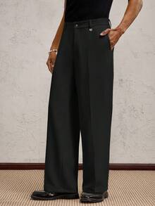 AKNOTIC Business Casual Men Woven Loose Fit Straight Leg Casual Trousers, Suitable For Daily Wear, Spring/Summer, Holiday, Party, Wedding, Graduation Gift - Black - View 7