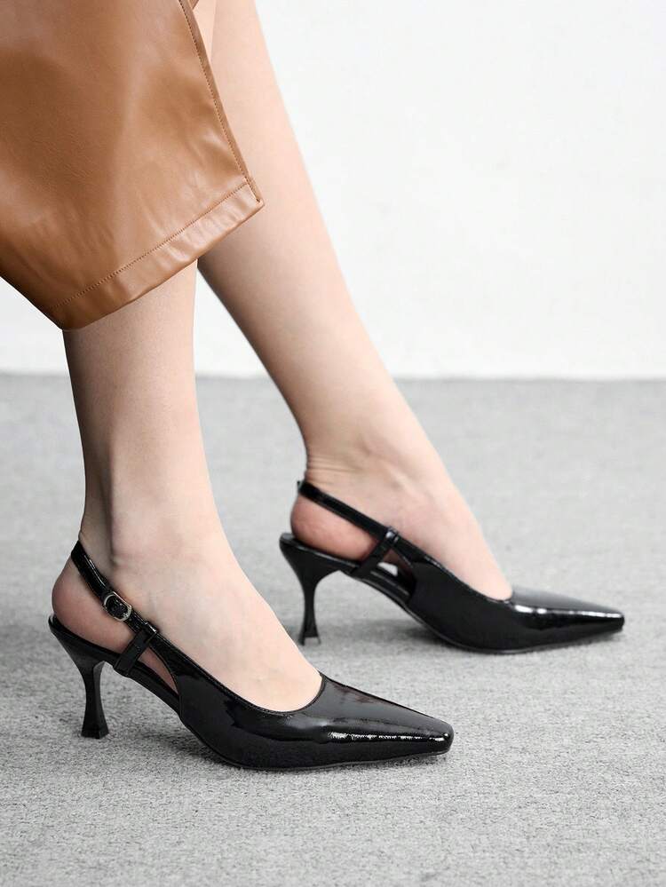 CUCCOO BIZCHIC Women's Pointed Toe Stiletto Heel PU Leather Slip-On Sandals, Fashionable Minimalist Design, Comfortable For Daily, Party And Banquet Wear Valentine's Day