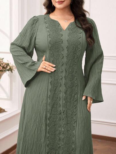 Al Najma Plus Size Solid Color Minimalist Casual Long Sleeve Arabic Dress