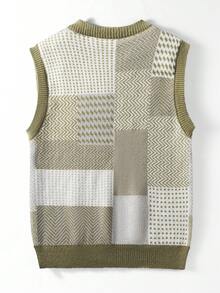 Manfinity Roghcode Men's Casual Contrast Color Knit Vest, Spring/Autumn - Multicolor - View 2