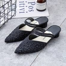 Zapatos de tacón para mujer Sandalias de tacón bajo con punta de rosa para mujer, sandalias de punta para chicas, sandalias de exterior, sandalias todoterreno antideslizantes para estudiantes, sandalias de media puntera, sandalias de punta para primavera-otoño, sandalias de tacón grueso de moda, sandalias de doble uso impermeables de verano, sandalias de punta abierta de plástico, sandalias de tacón medio antideslizantes de moda para mujer - Negro - Ver 2