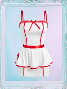 Valentine's Day Women's Sexy Contrast Color Nurse Costume 2-Piece Set - Red and White - View 6