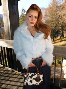 Gretanique Women's Exaggerated Party Light Blue Faux Fur Coat In Fall/Winter - Baby Blue - View 5