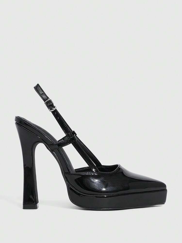 CUCCOO SZL Women's Pointed Toe High Heel Waterproof Platform PU Leather Slip-On Pumps, Fashionable Minimalist Design, Comfortable For Daily, Party, And Banquet Wear