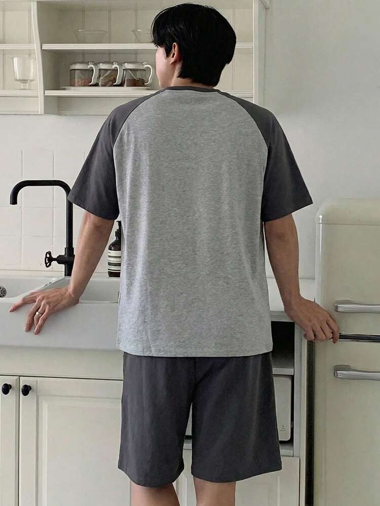 Men's Letter Print Raglan Sleeve T-Shirt And Loungewear Set, Summer