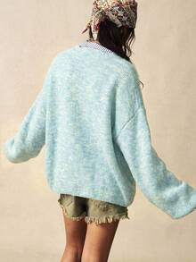 Bohemela Áo khoác cardigan dệt kim dáng rộng, phong cách vintage thường ngày, thích hợp cho mùa Thu/Đông. - Màu xanh nhạt - Xem 2