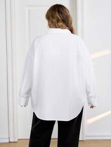 SHEIN CURVE+ 大码休闲百搭纯色衬衫 - 白色 - 查看 9