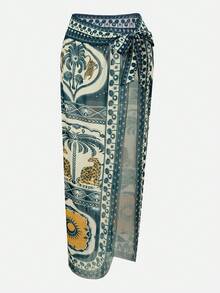 Swim Oasis 女士棕榈树印花吊带连体泳衣，配同款罩裙 - 彩色 - 查看 11