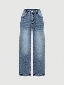 SHEIN MOD Women's Heart Pattern Casual Jeans Valentines Day - Blue - View 2