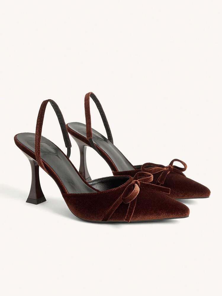 CUCCOO CHICEST Women's High Heels Pointed 9CM Elegant Wine Glass Heel Cute Bow Women's High Heels Slingback Slip-On Easy To Wear Suede Brown High Heels Suitable For Daily/Party/Dating/Office Professional Shoes Women's Shoes Elegant Shoes Wedding Shoes
