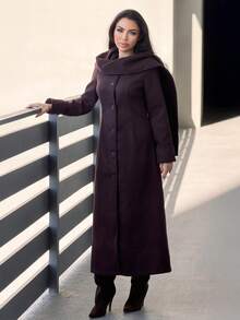 Durrani Popal Women's Elegant, Refined, Dignified Daily Commute Street Fashion New Fashionable Versatile Wide Scarf Shawl Collar Button Waist A-Line Long Brown Coat,Fall Winter Clothes For Women Women's Winter Coat New Year - Coffee Brown - View 2