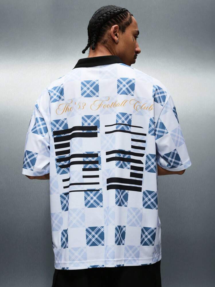PLAYBOY X SUMWON Men's Checkered Pattern Football Jersey Short Sleeve Polo Shirt With Branding Casual Sports Top
