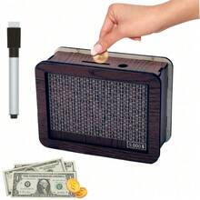 1pc Decoration Sign Piggy Bank DIY Wooden Money Box, Reusable & Writable. Suitable For Coins And Bills Best - dark brown - View 4