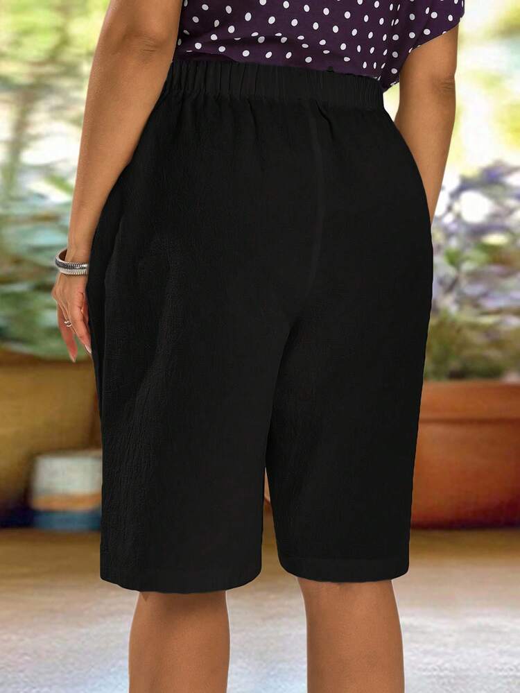 Plus Size Women's Casual Bermuda Shorts, Street Style Knee-Length Natural White With Pockets, Soft & Comfortable With Slight Stretch, Suitable For Casual Wear, Music Festivals, Boho/Summer/Spring/Vacation