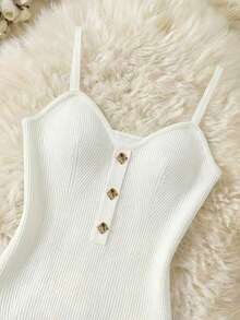 Resyla Women's Minimalist Solid Color Metal Decor Fitted Jumpsuit, Versatile For Commuting - White - View 3