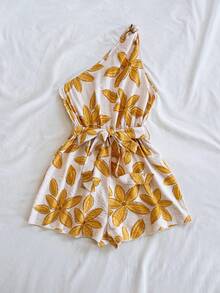 Soleia Bộ jumpsuit nữ kiểu dáng retro màu xanh trắng in họa tiết, lệch vai, eo xoắn, dáng rộng, thích hợp cho tiệc tùng, hẹn hò, mùa hè, đi biển, lễ hội âm nhạc. - Nhiều màu - Xem 3