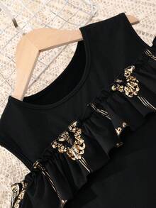 Tween Girls Elegant Patterned Dress - Black - View 7