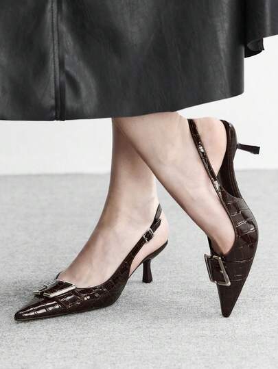 CUCCOO BIZCHIC 25 cm vår/sommar ny design spetsig tå med mellanhög klack romantisk elegant elegant minimalistisk sexig stenstruktur brun högklackad sandaler, öppen tå finskor för dejt, eftermiddagste, fest, alla hjärtans dag, graciös outfit