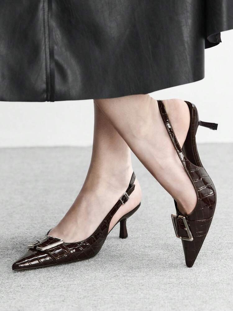 CUCCOO BIZCHIC 25cm Spring/Summer New Design Pointed Toe Mid Heel Romantic Elegant Elegant Minimalist Sexy Stone Texture Brown High Heel Sandals, Open Toe Dress Shoes For Date, Afternoon Tea, Party, Valentine's Day, Graceful Outfit Valentine's Day