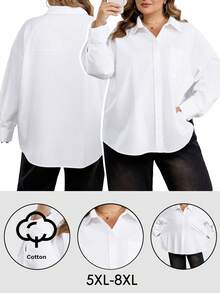 SHEIN CURVE+ 大码休闲百搭纯色衬衫 - 白色 - 查看 1