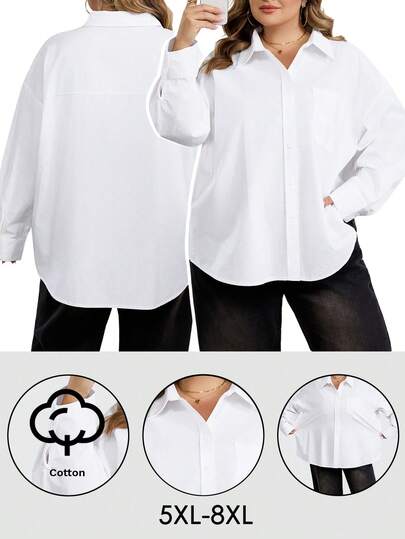 SHEIN CURVE+ 大码休闲百搭纯色衬衫