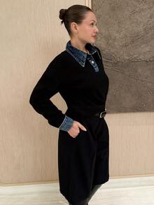 Kuleshova 女士优雅高领休闲长袖针织毛衣 - 黑色 - 查看 5