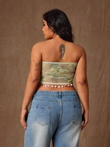 Rustia Áo croptop cỡ lớn kiểu dáng gợi cảm với tua rua và họa tiết xoắn phía trước. - Nhiều màu - Xem 2