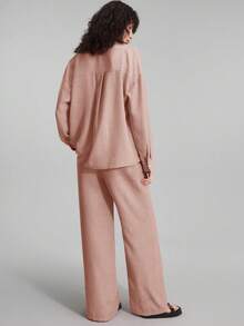 Ontre 2026 Summer Women's 2-Piece Outfit, Daily Casual Home Wear, Beach Vacation Outfit - Long Pants + Long Sleeve Shirt Set, Brunch Outfit, Music Festival Set, Elegant 2-Piece Summer Suit, Party & Business Casual Wear - Pink - View 5