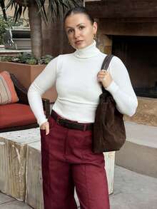 Kuleshova 秋冬休闲纯色高领毛衣 - 白色 - 查看 6